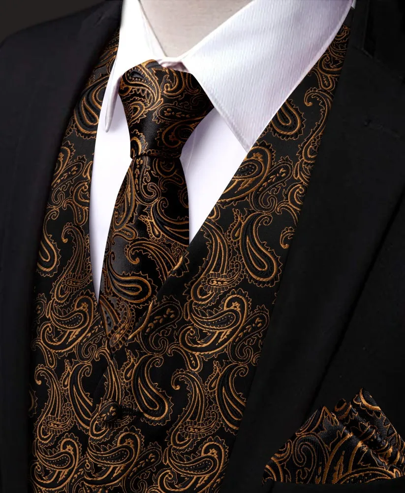 Ties2you Brown Paisley Sleeveless Wedding Vest Necktie Set for Men sold by Ties2You product image thumbnail 3