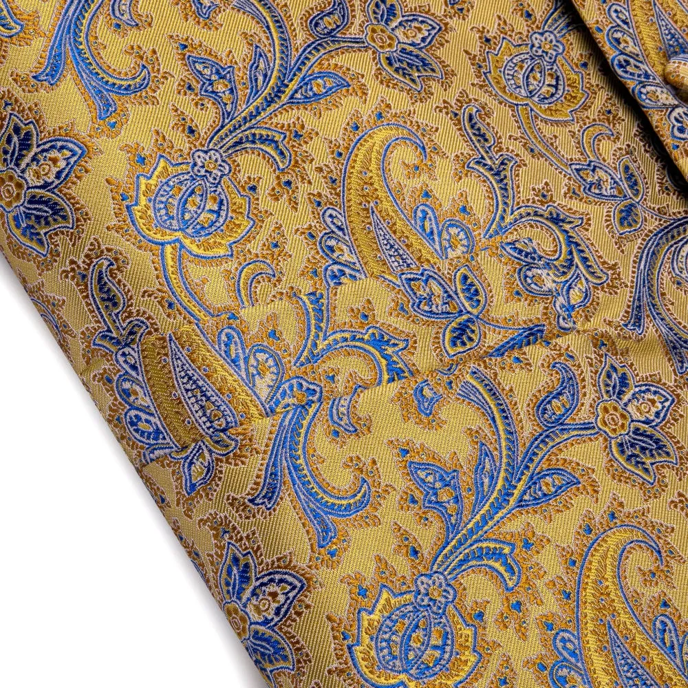 Ties2you Light Yellow V-Neck Waistcoat Blue Paisley Vest Necktie Set sold by Ties2You product image thumbnail 4