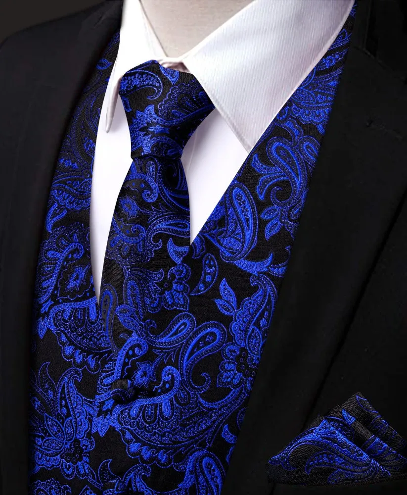Ties2you Deep Blue V-Neck Waistcoat Black Paisley Men Vest Necktie Set sold by Ties2You product image thumbnail 3