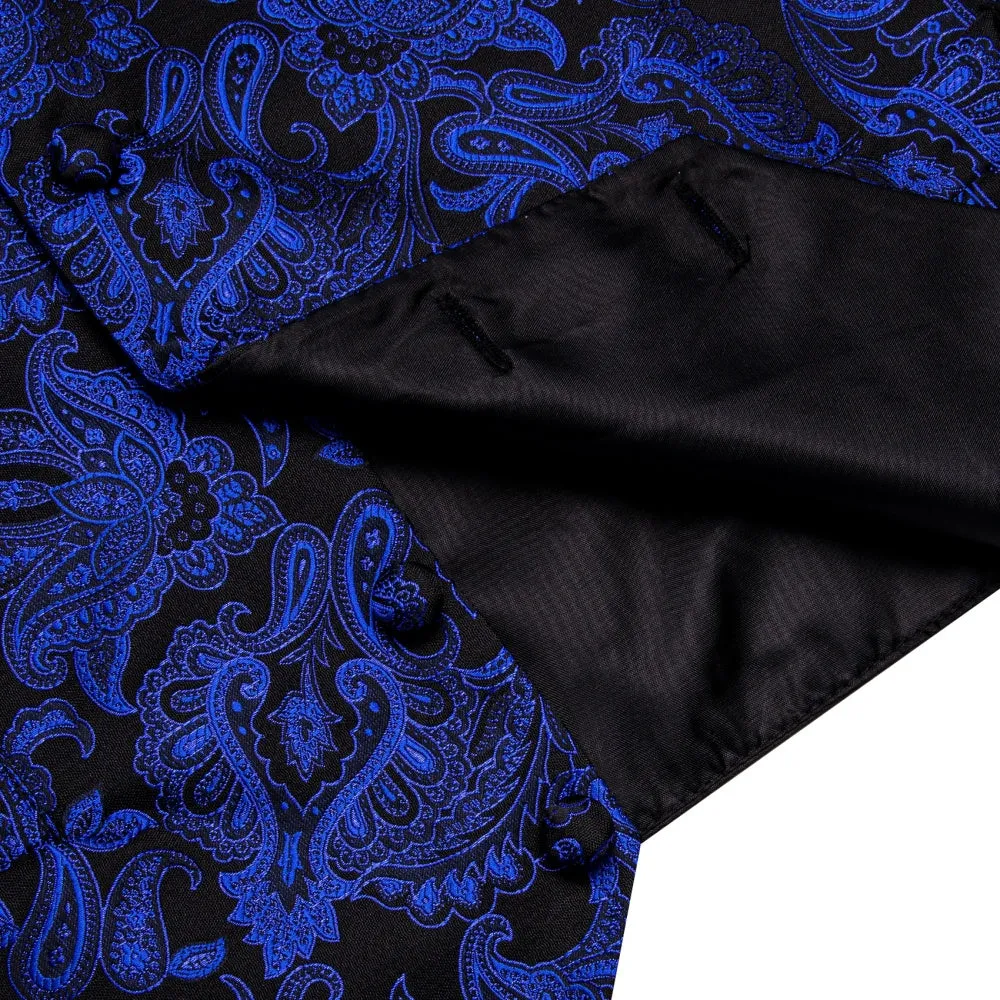 Ties2you Deep Blue V-Neck Waistcoat Black Paisley Men Vest Necktie Set sold by Ties2You product image thumbnail 5