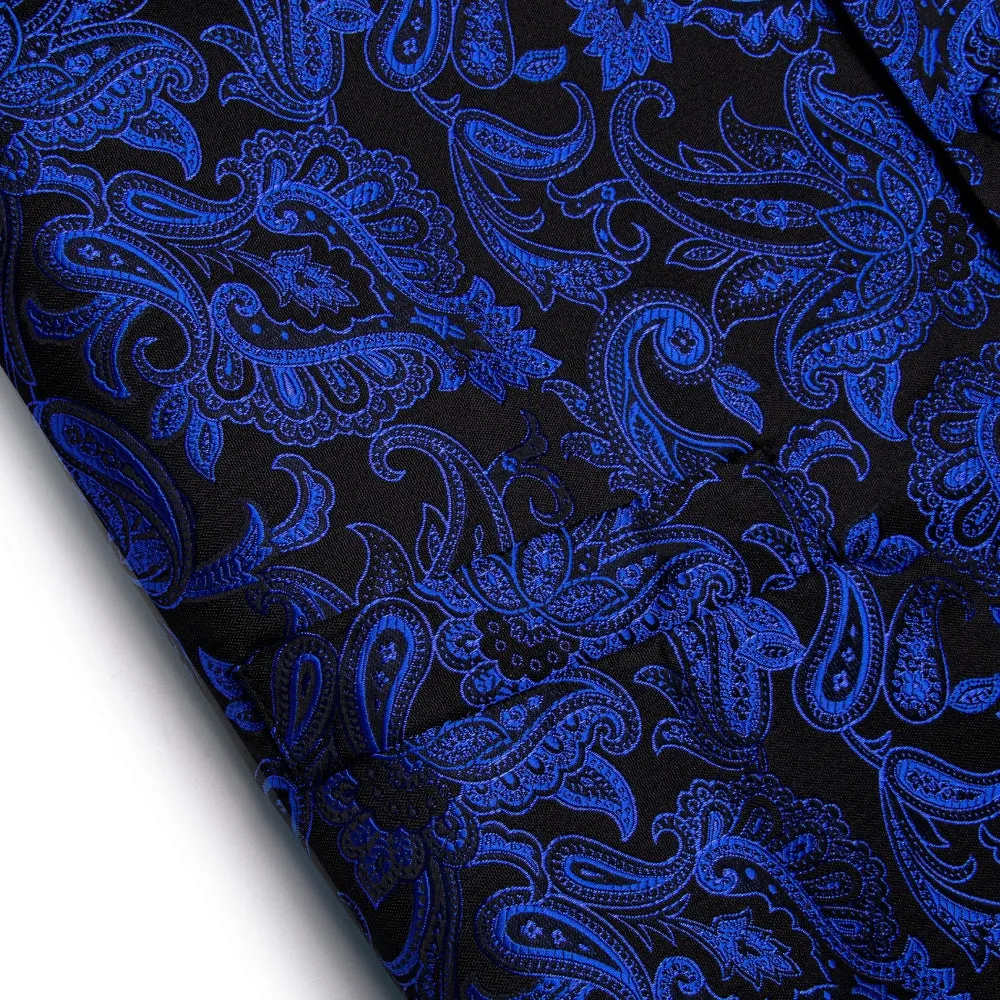 Ties2you Deep Blue V-Neck Waistcoat Black Paisley Men Vest Necktie Set sold by Ties2You product image thumbnail 4