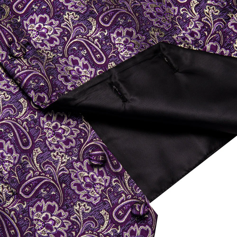 Ties2you V-Neck Waistcoat Purple Beige Paisley Men's Vest Necktie Set sold by Ties2You product image thumbnail 5