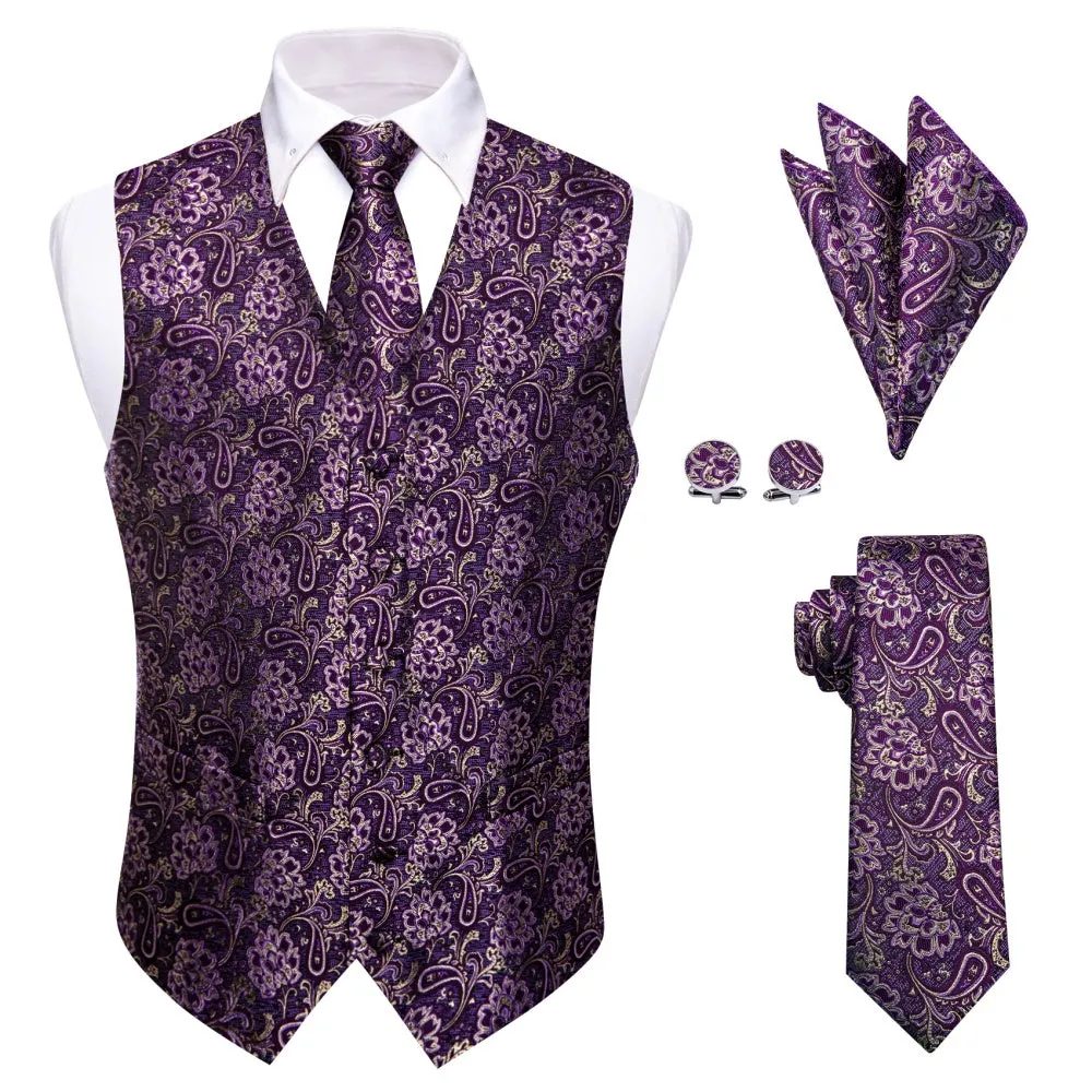 Ties2you V-Neck Waistcoat Purple Beige Paisley Men's Vest Necktie Set sold by Ties2You