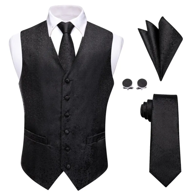 Ties2you Black Wedding Waistcoat Formal V-Neck Vest Necktie Set for Men sold by Ties2You