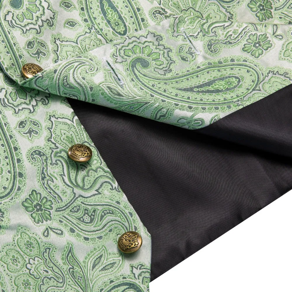 Ties2you Light Green Waistcoat Silk Men's Paisley Wedding Vest Tie Set sold by Ties2You product image thumbnail 5