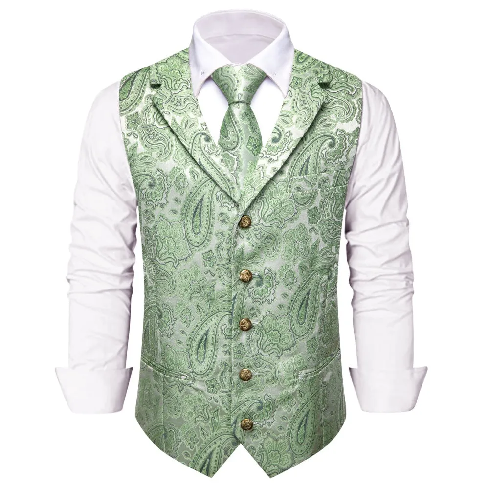 Ties2you Light Green Waistcoat Silk Men's Paisley Wedding Vest Tie Set sold by Ties2You product image thumbnail 2
