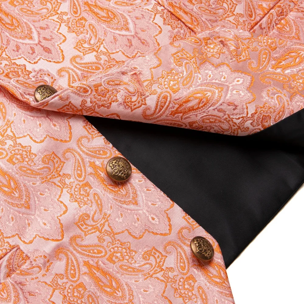 Ties2you Salmon Orange Pasiley Silk Men's Vest Necktie Hanky Cufflinks Set sold by Ties2You product image thumbnail 5