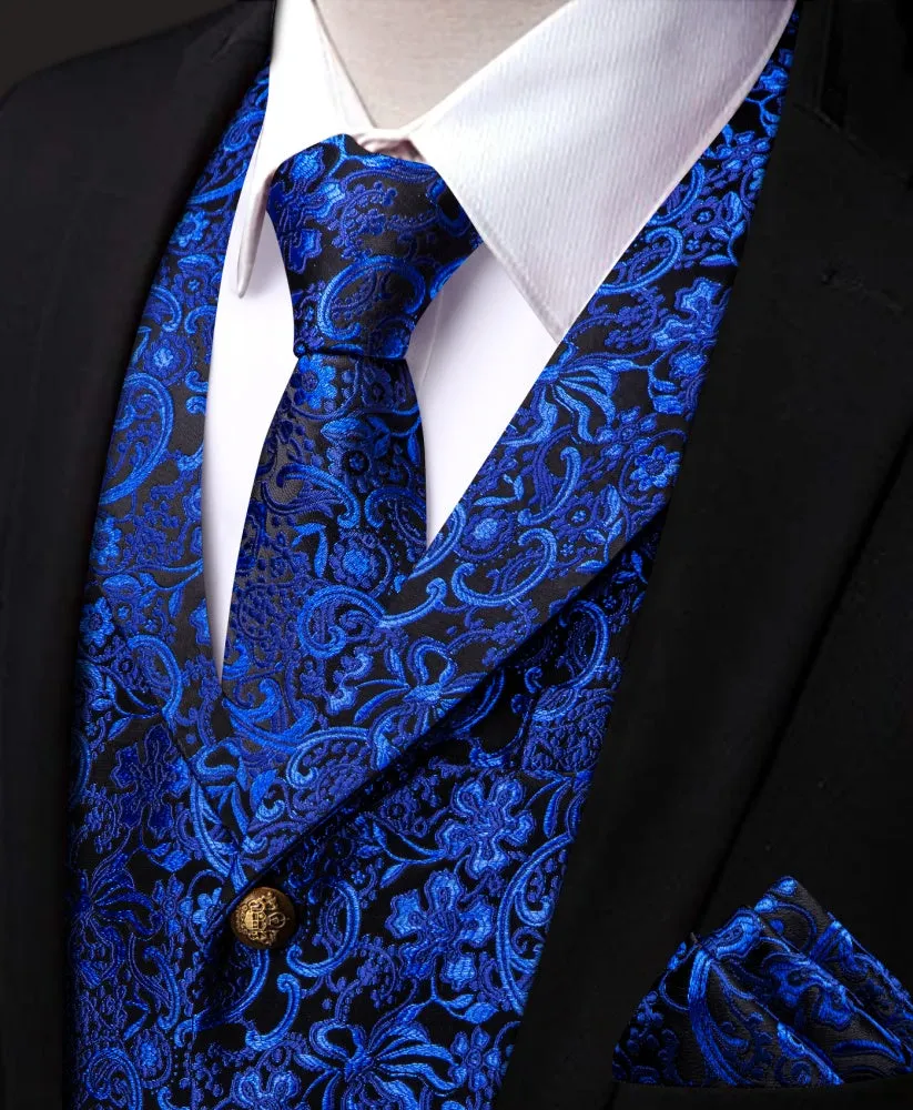 Ties2you Royal Blue Suit Vest Paisley Business Silm Fit Dress Vest Tie Hanky Cufflinks Set sold by Ties2You product image thumbnail 3