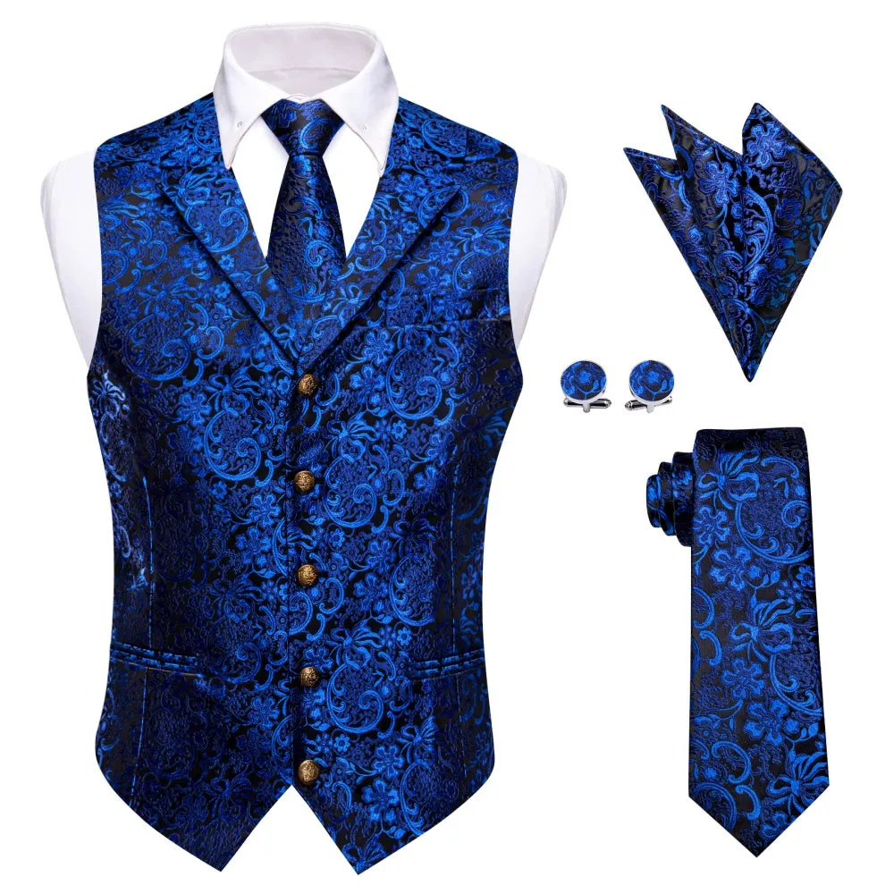 Ties2you Royal Blue Suit Vest Paisley Business Silm Fit Dress Vest Tie Hanky Cufflinks Set sold by Ties2You