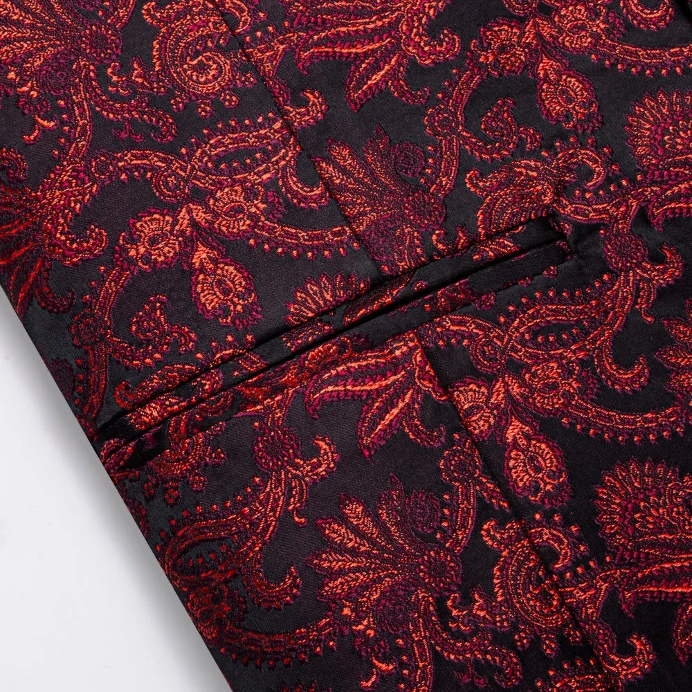 Ties2you Floral Waistcoat Black Red Floral Silk Men's Vest Necktie Set sold by Ties2You product image thumbnail 4