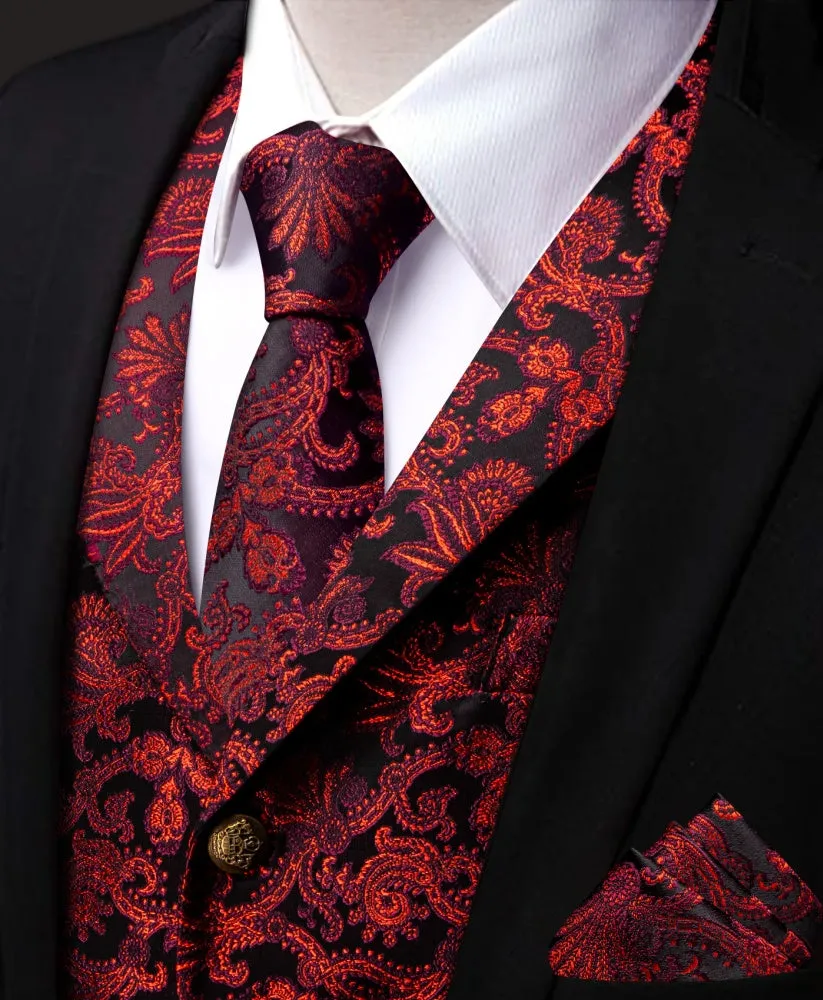 Ties2you Floral Waistcoat Black Red Floral Silk Men's Vest Necktie Set sold by Ties2You product image thumbnail 2