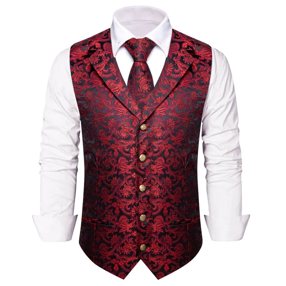 Ties2you Floral Waistcoat Black Red Floral Silk Men's Vest Necktie Set sold by Ties2You product image thumbnail 3