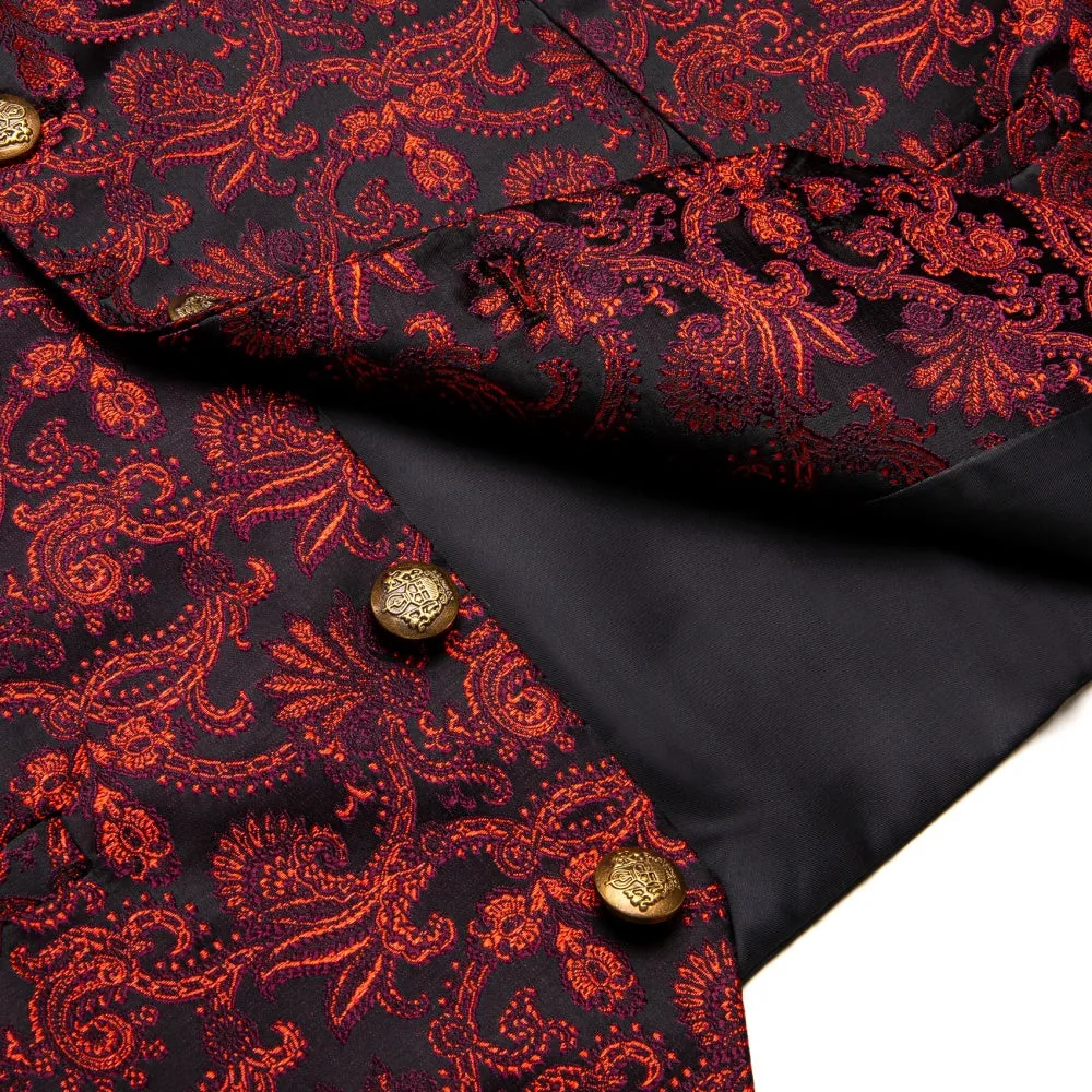 Ties2you Floral Waistcoat Black Red Floral Silk Men's Vest Necktie Set sold by Ties2You product image thumbnail 5