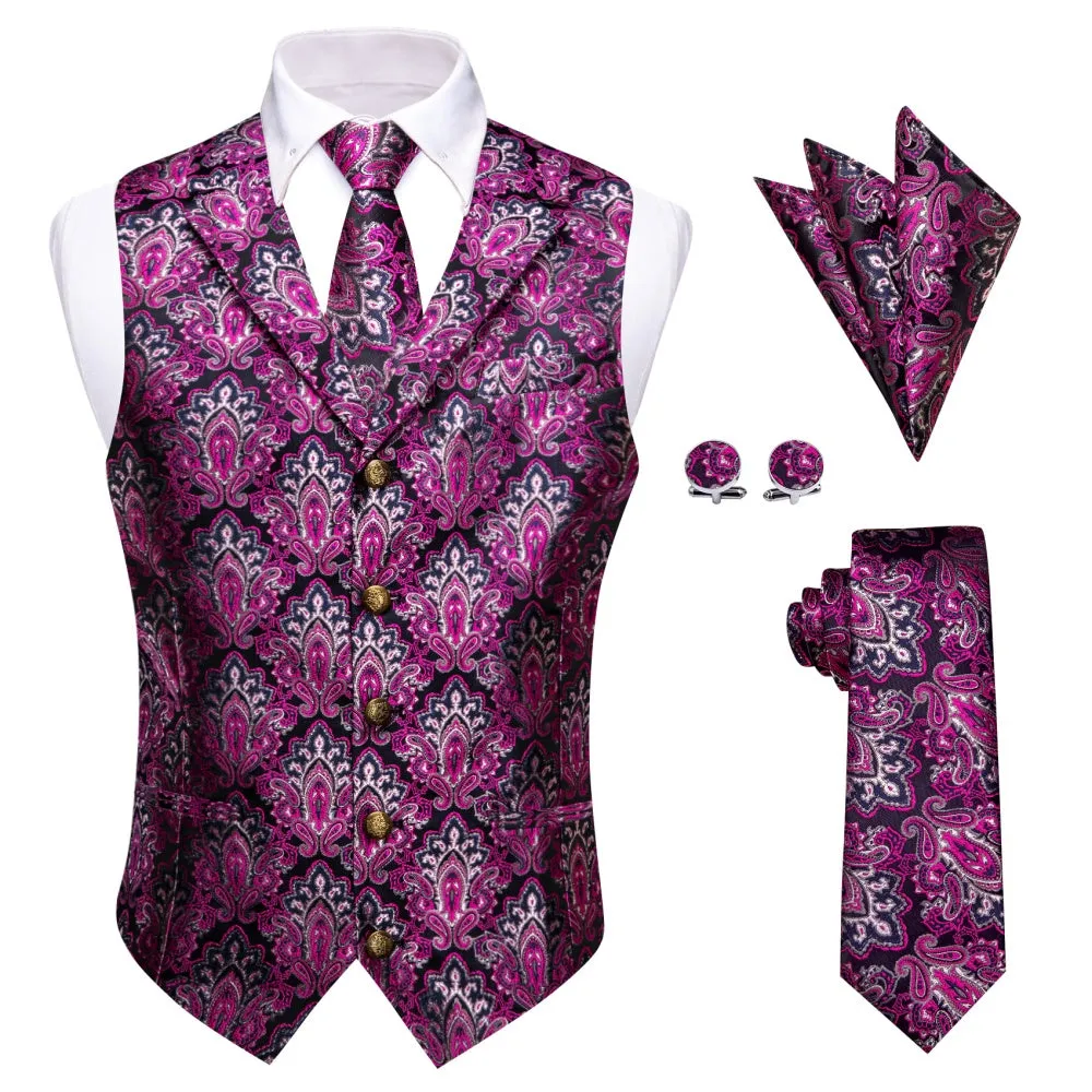 Ties2you Purple Paisley Men's Vest Necktie Handkerchief Cufflinks Set sold by Ties2You