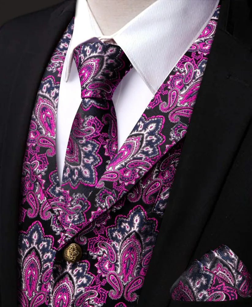 Ties2you Purple Paisley Men's Vest Necktie Handkerchief Cufflinks Set sold by Ties2You product image thumbnail 2