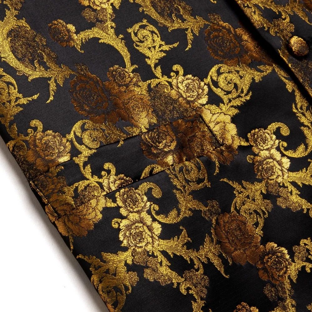 Ties2you Gold Floral Suit Vest Black Business Formal Vest Tie Hanky Cufflinks Set sold by Ties2You product image thumbnail 4