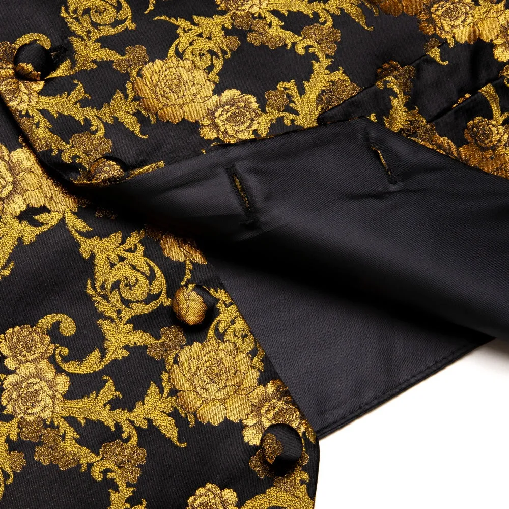 Ties2you Gold Floral Suit Vest Black Business Formal Vest Tie Hanky Cufflinks Set sold by Ties2You product image thumbnail 5