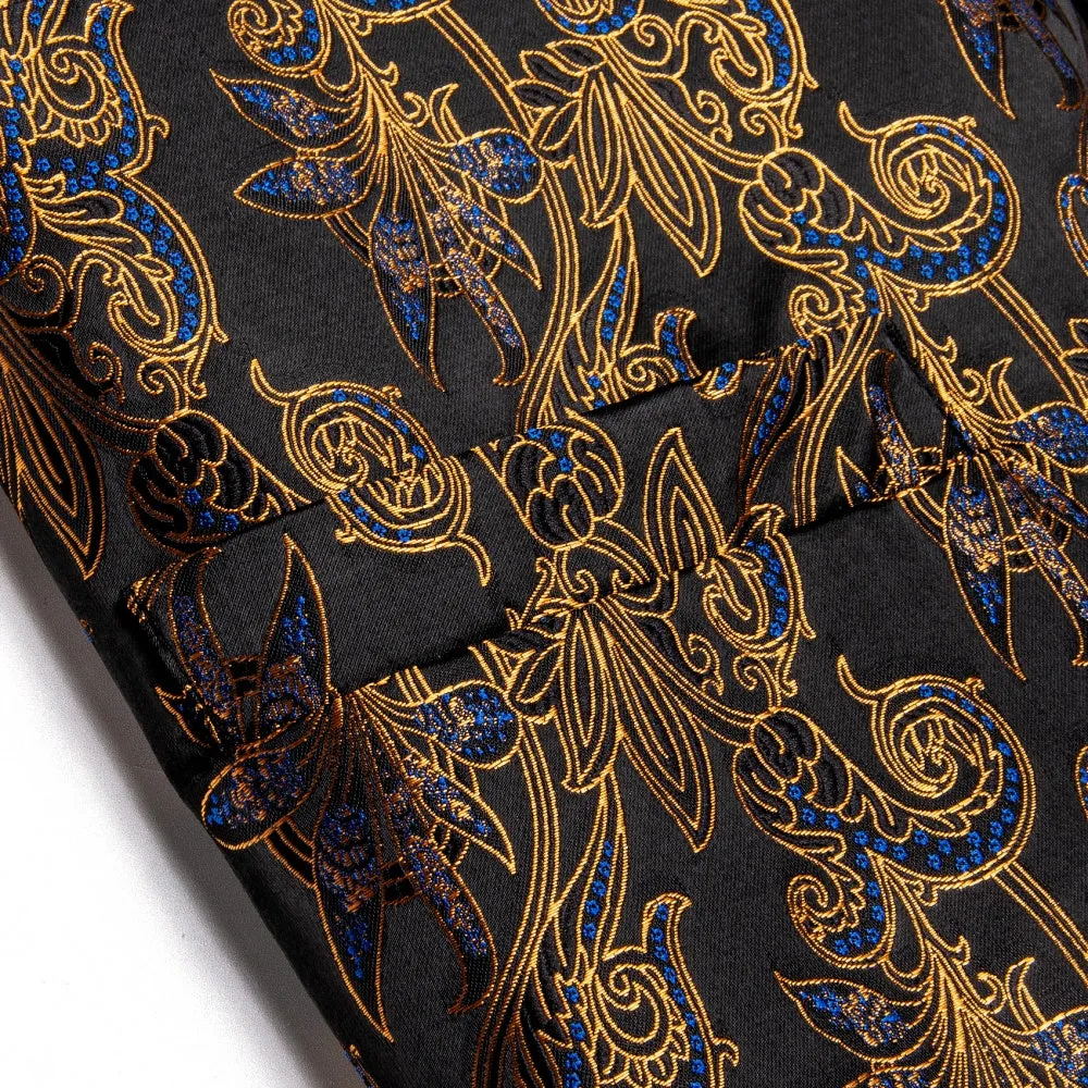 Ties2you Gold Black Blue Floral Men's Vest Necktie Hanky Cufflinks Set sold by Ties2You product image thumbnail 4