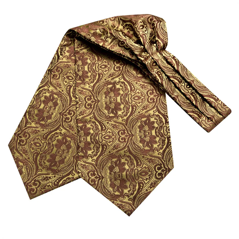 Ties2you Gold Brown Floral Silk Ascot Cravat Pocket Square Cufflinks Set sold by Ties2You product image thumbnail 3