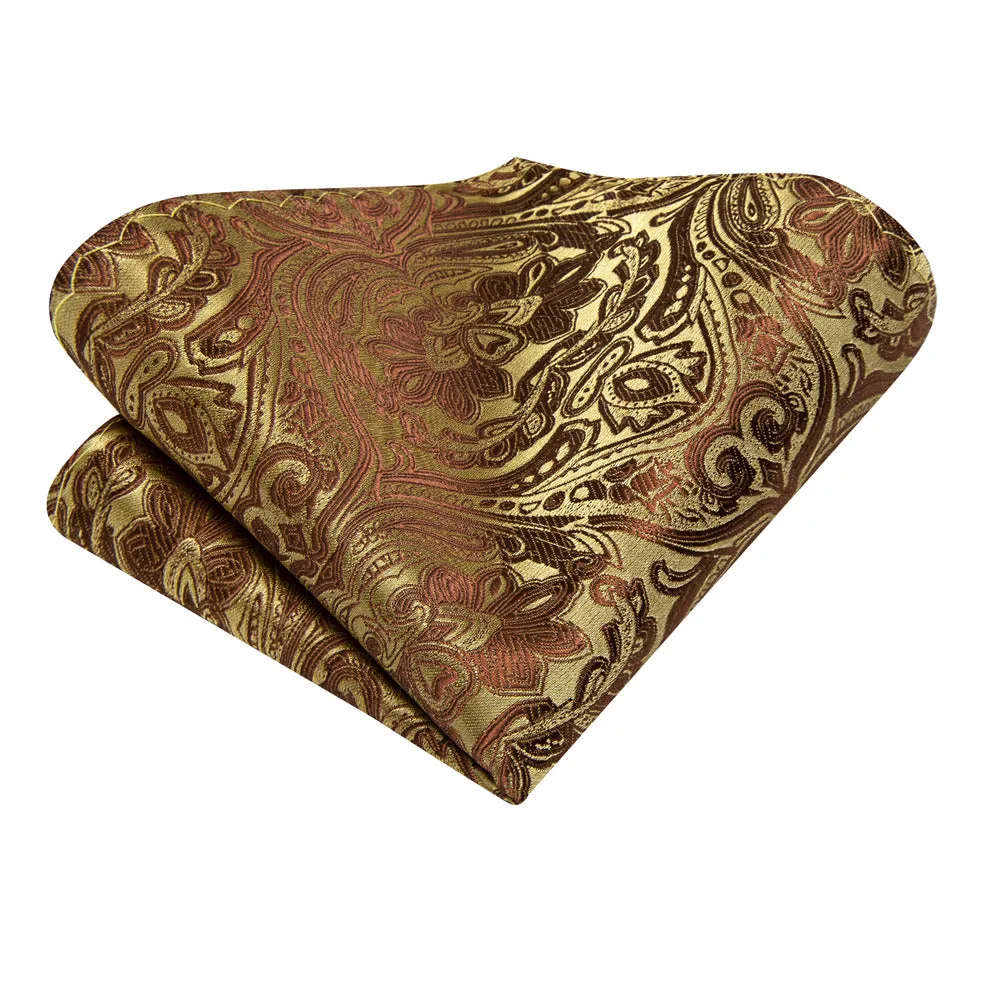 Ties2you Gold Brown Floral Silk Ascot Cravat Pocket Square Cufflinks Set sold by Ties2You product image thumbnail 4