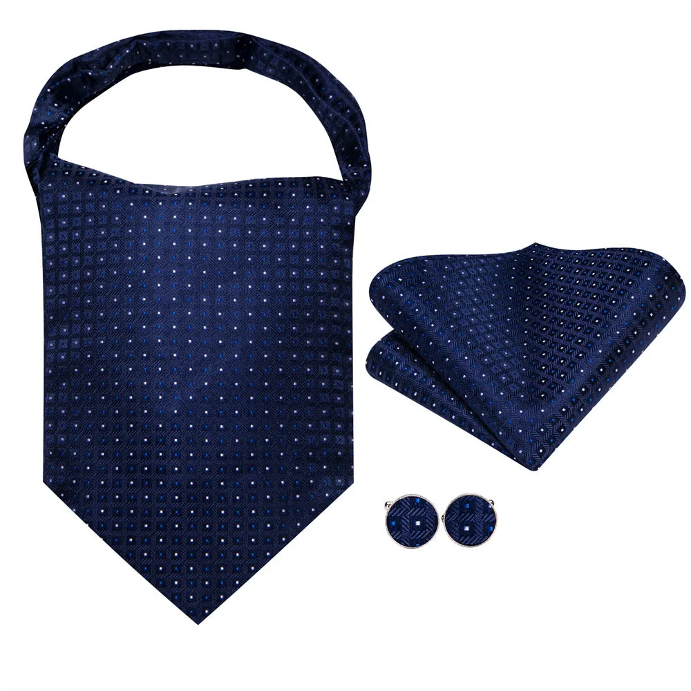 Ties2you Navy Blue Polka Dot Silk Ascot Cravat Pocket Square Cufflinks Set sold by Ties2You product image thumbnail 5