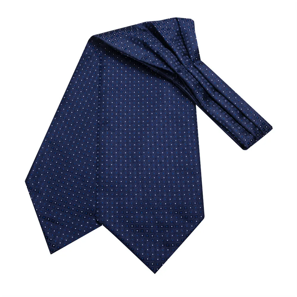Ties2you Navy Blue Polka Dot Silk Ascot Cravat Pocket Square Cufflinks Set sold by Ties2You product image thumbnail 3