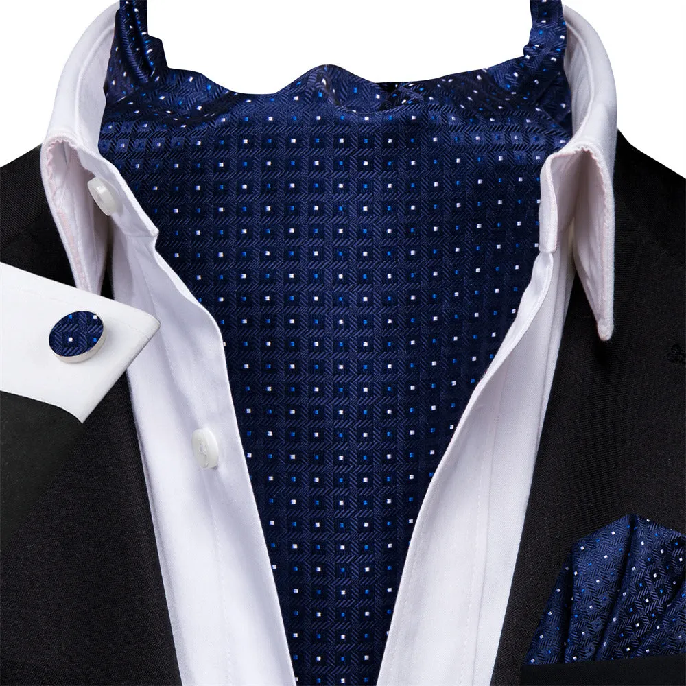 Ties2you Navy Blue Polka Dot Silk Ascot Cravat Pocket Square Cufflinks Set sold by Ties2You