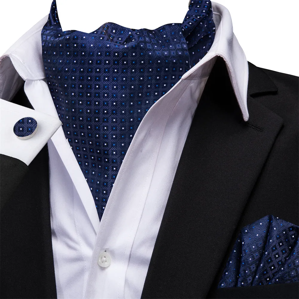 Ties2you Navy Blue Polka Dot Silk Ascot Cravat Pocket Square Cufflinks Set sold by Ties2You product image thumbnail 2