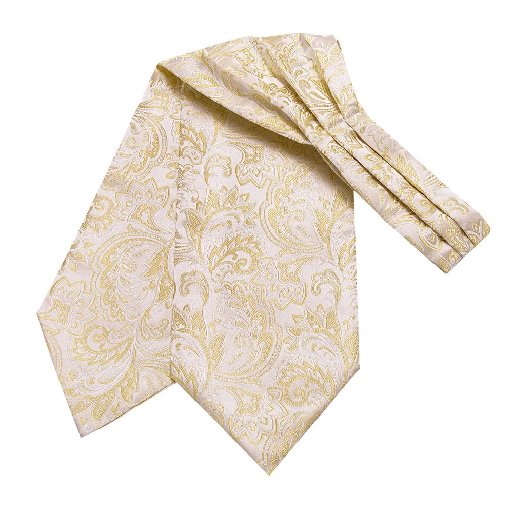 Ties2you Cream Yellow Floral Silk Ascot Cravat Pocket Square Cufflinks Set sold by Ties 2 You product image thumbnail 3