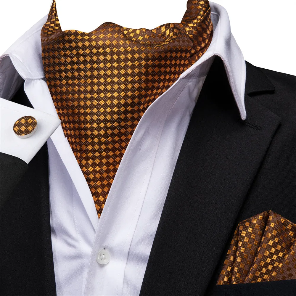 Ties2you Gold Geometric Silk Ascot Cravat Pocket Square Cufflinks Set sold by Ties2You product image thumbnail 2
