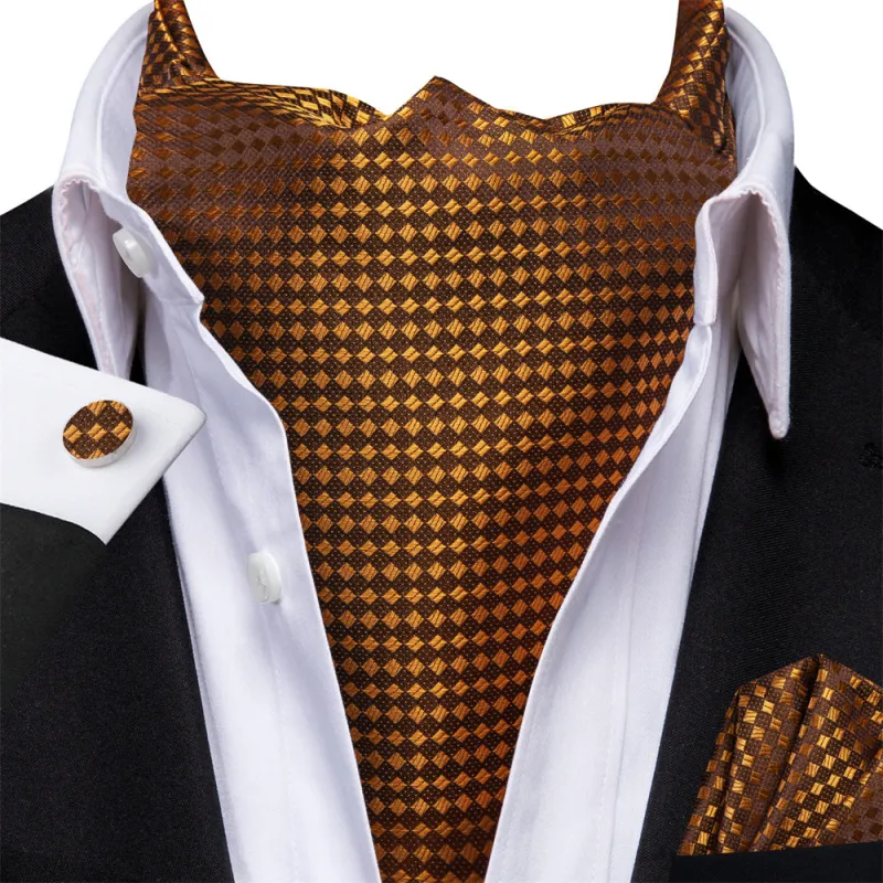 Ties2you Gold Geometric Silk Ascot Cravat Pocket Square Cufflinks Set sold by Ties2You