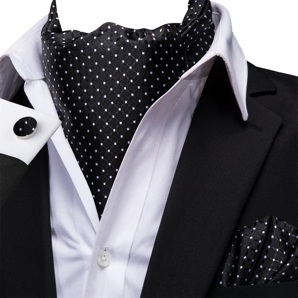 Ties2you Black White Polka Dot Silk Ascot Cravat Pocket Square Cufflinks Set sold by Ties2You product image thumbnail 2
