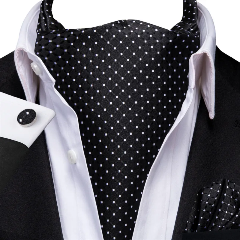 Ties2you Black White Polka Dot Silk Ascot Cravat Pocket Square Cufflinks Set sold by Ties2You