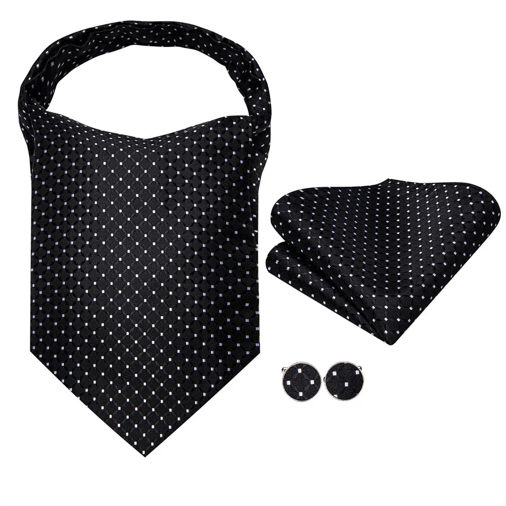 Ties2you Black White Polka Dot Silk Ascot Cravat Pocket Square Cufflinks Set sold by Ties2You product image thumbnail 5