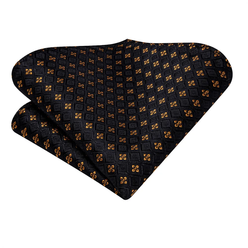 Ties2you Black Gold Geometric Plaid Ascot Cravat Pocket Square Cufflinks Set sold by Ties2You product image thumbnail 4