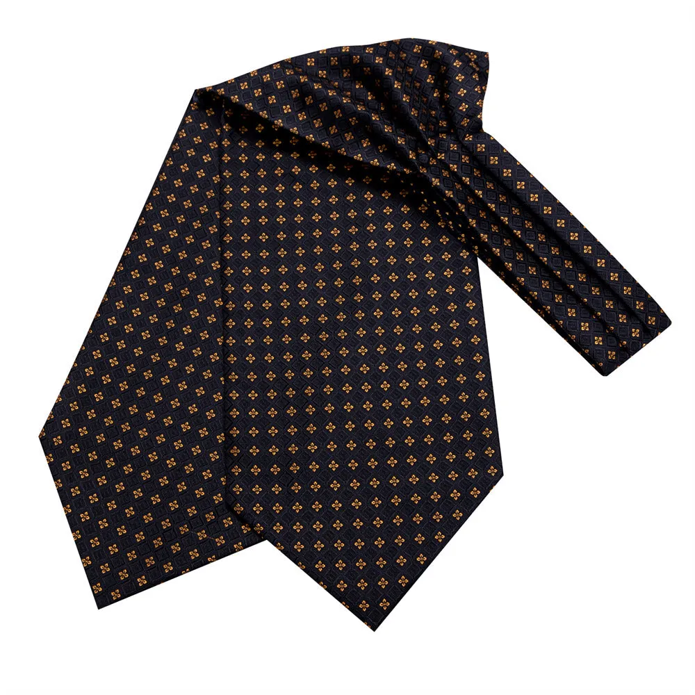 Ties2you Black Gold Geometric Plaid Ascot Cravat Pocket Square Cufflinks Set sold by Ties2You product image thumbnail 3