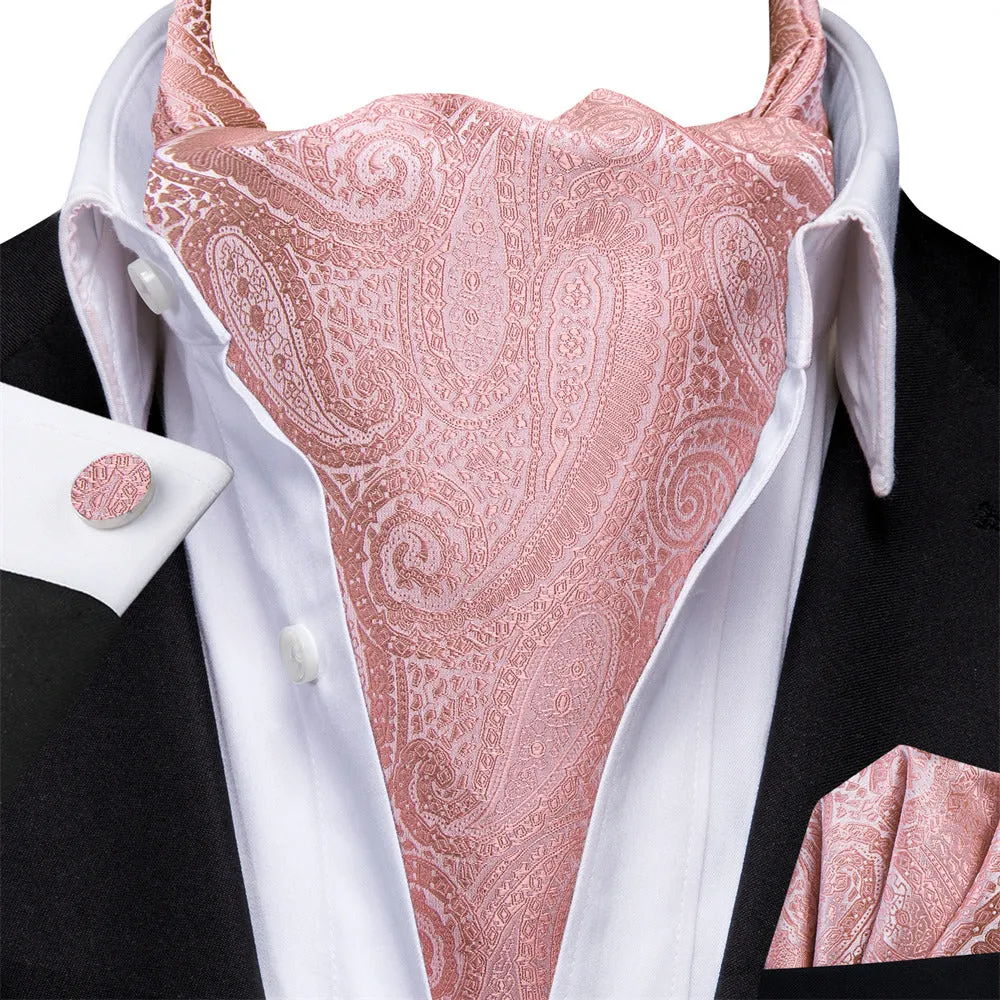 Ties2you Pink Paisley Silk Ascot Cravat Tie Pocket Square Cufflinks Set sold by Ties2You