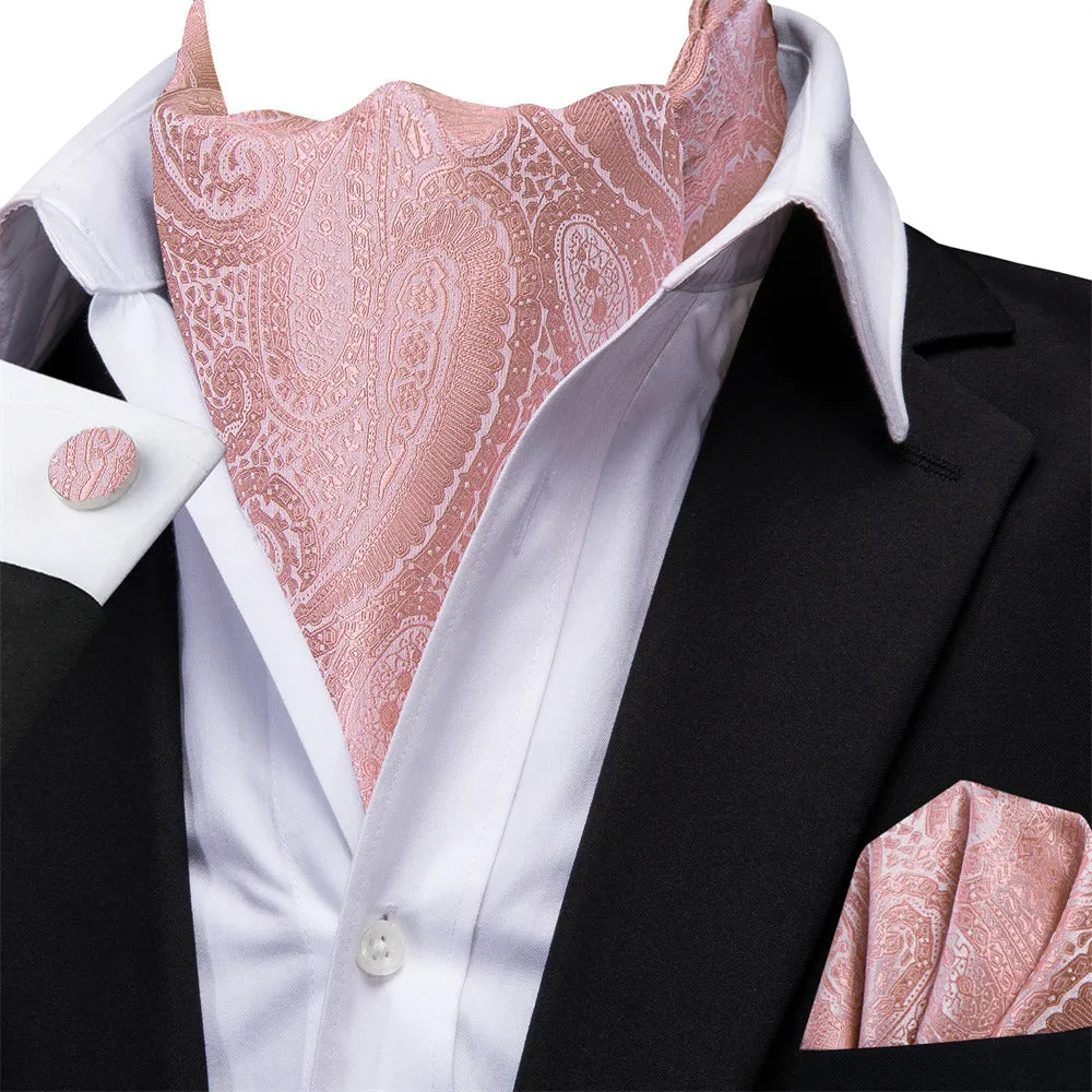 Ties2you Pink Paisley Silk Ascot Cravat Tie Pocket Square Cufflinks Set sold by Ties2You product image thumbnail 2