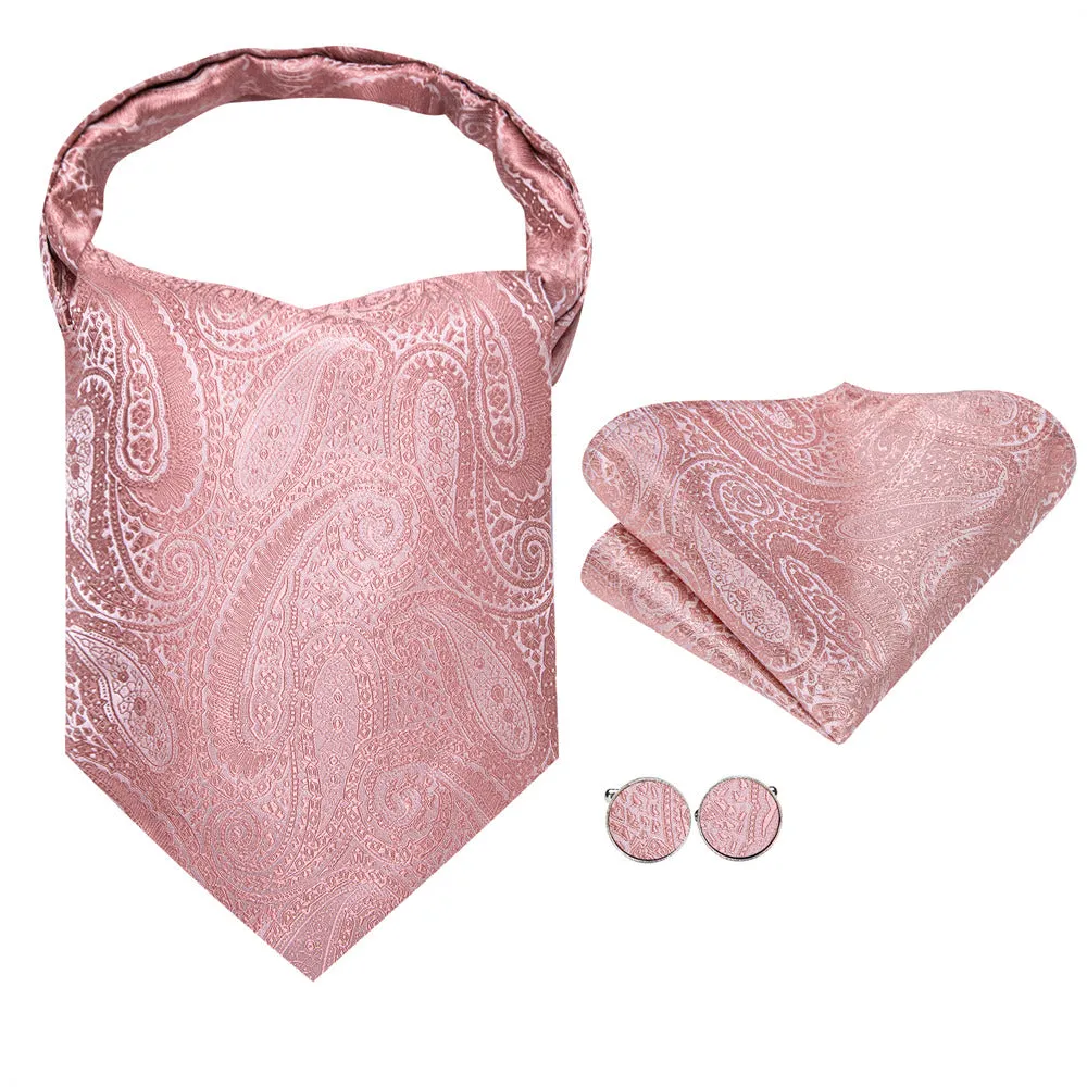 Ties2you Pink Paisley Silk Ascot Cravat Tie Pocket Square Cufflinks Set sold by Ties2You product image thumbnail 5