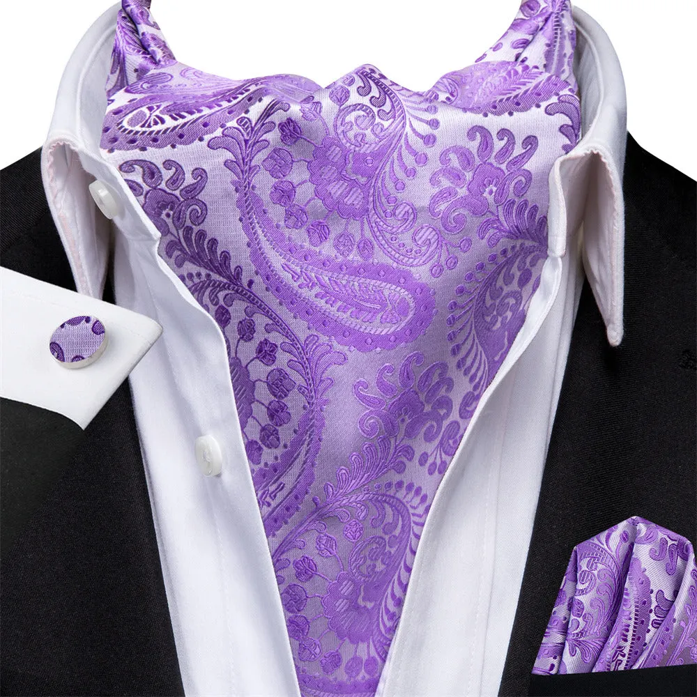 Ties2you Amethyst Purple Paisley Silk Ascot Cravat Tie Pocket Square Cufflinks Set sold by Ties2You