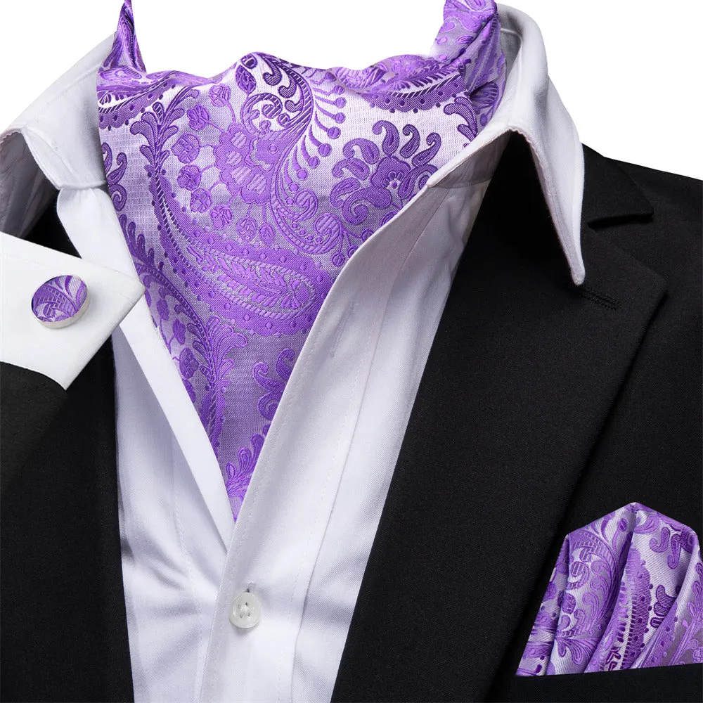Ties2you Amethyst Purple Paisley Silk Ascot Cravat Tie Pocket Square Cufflinks Set sold by Ties2You product image thumbnail 2