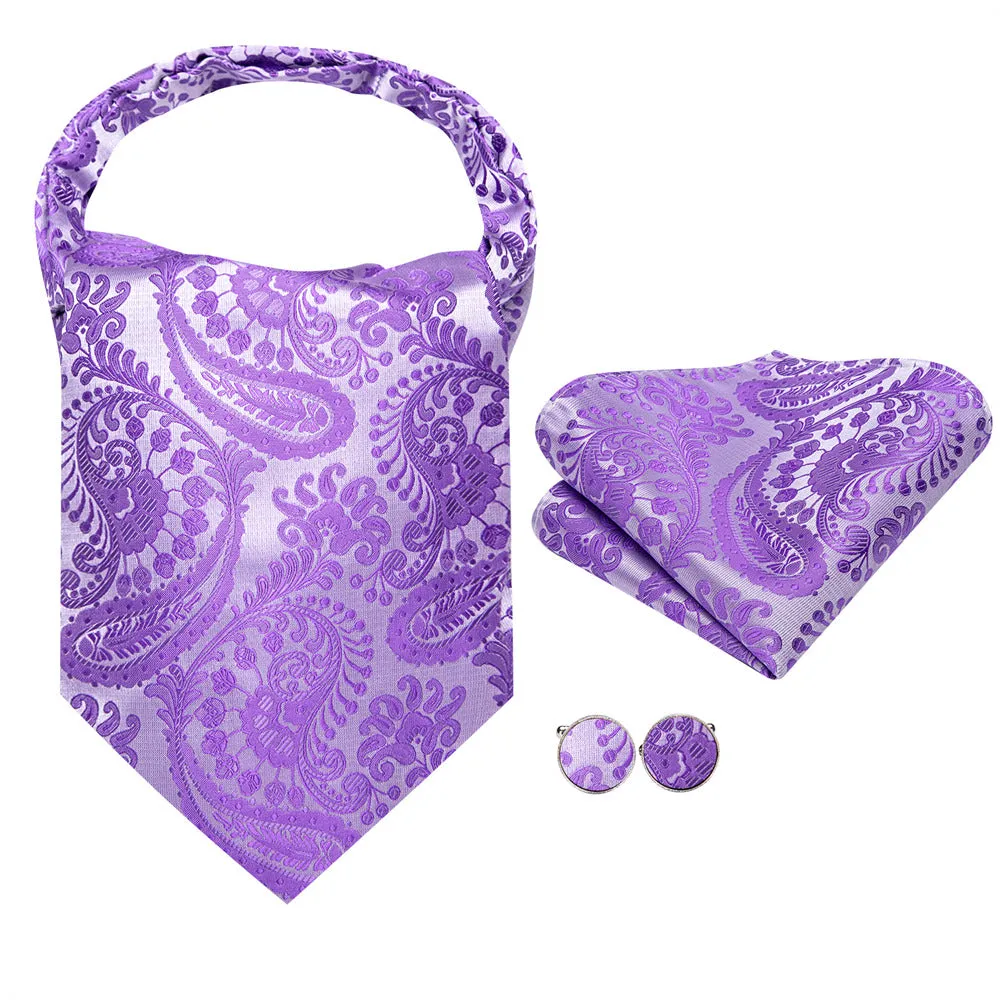 Ties2you Amethyst Purple Paisley Silk Ascot Cravat Tie Pocket Square Cufflinks Set sold by Ties2You product image thumbnail 5