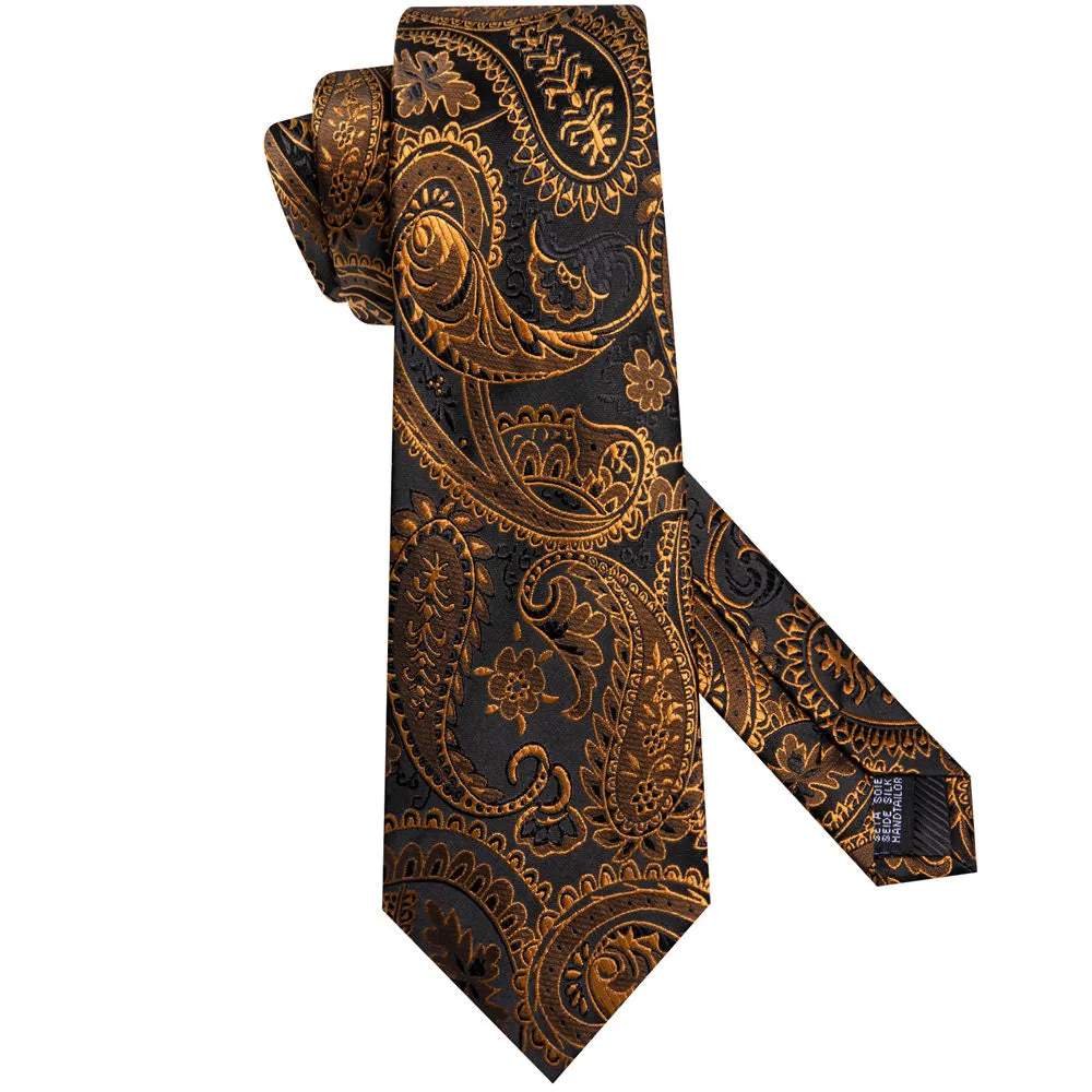 Ties2you Gold Black Paisley Silk Necktie Pocket Square Cufflinks Set sold by Ties2You product image thumbnail 5