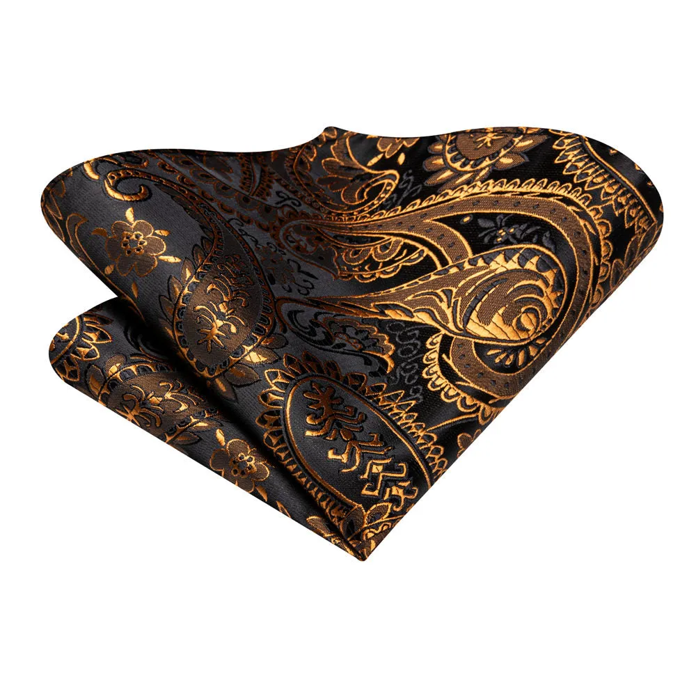 Ties2you Gold Black Paisley Silk Necktie Pocket Square Cufflinks Set sold by Ties2You product image thumbnail 4