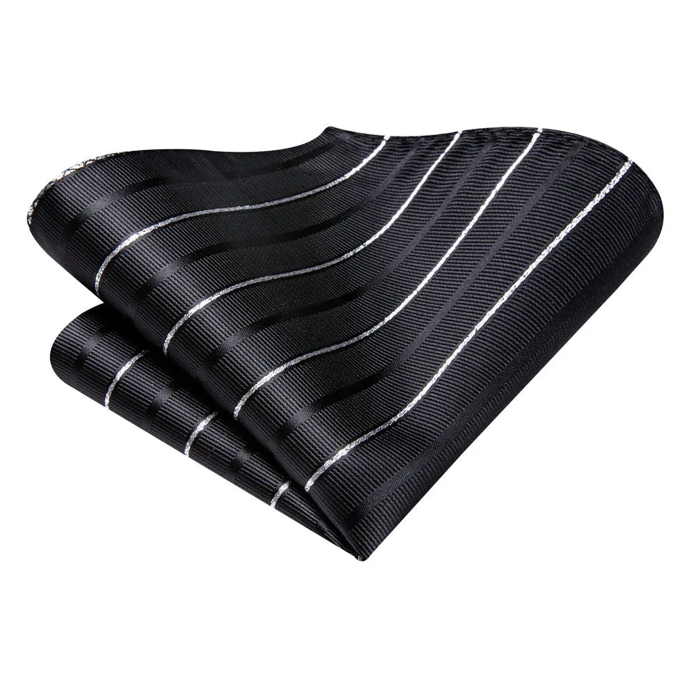 Ties2you Black White Striped Silk Men's Necktie Pocket Square Cufflinks Set sold by Ties2You product image thumbnail 5
