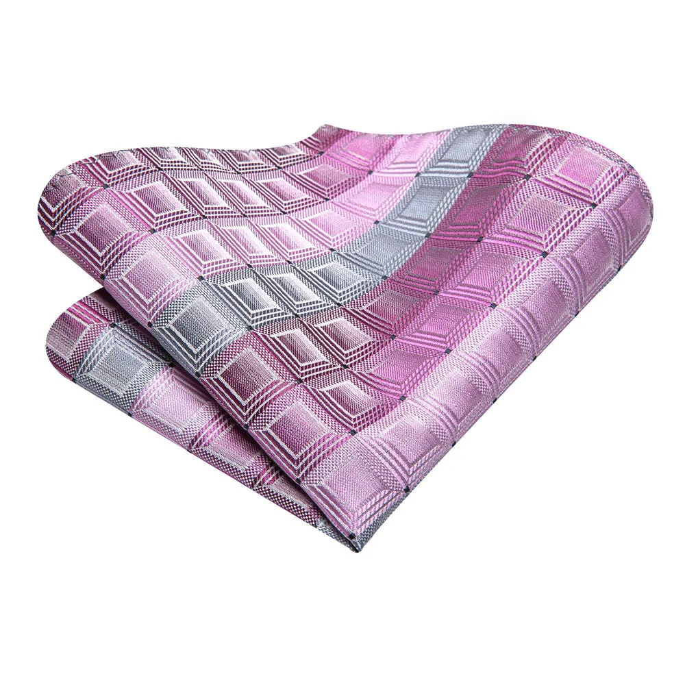 Ties2you Pink Grey Plaid Men's Silk Tie Hanky Cufflinks Set sold by Ties2You product image thumbnail 5