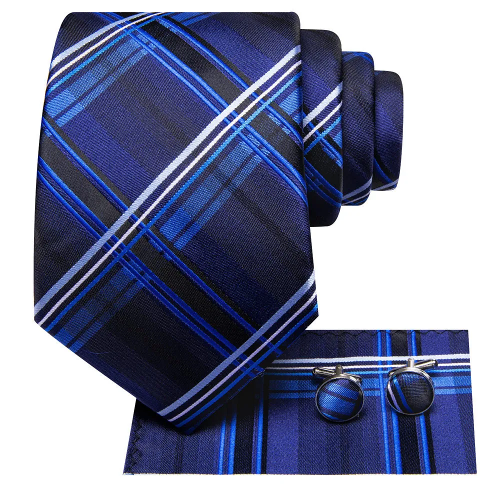 Ties2you Dark Blue White Plaid Tie Pocket Square Cufflinks Set sold by Ties2You product image thumbnail 4
