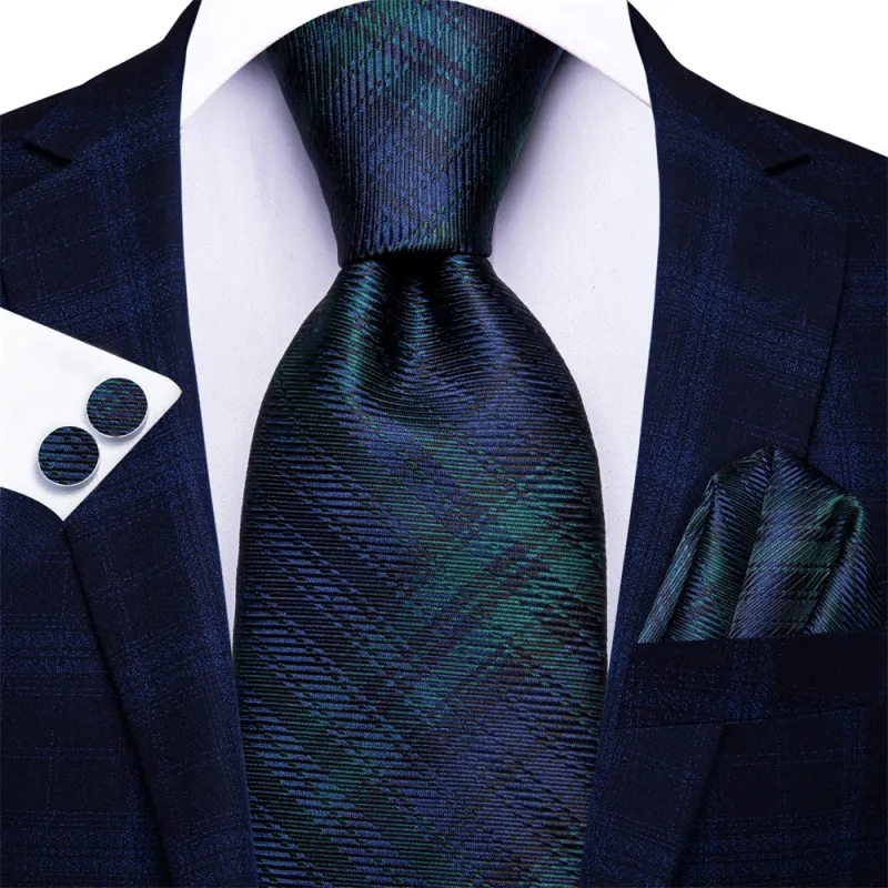 Ties2you Deep Blue Green Plaid Tie Pocket Square Cufflinks Set sold by Ties2You