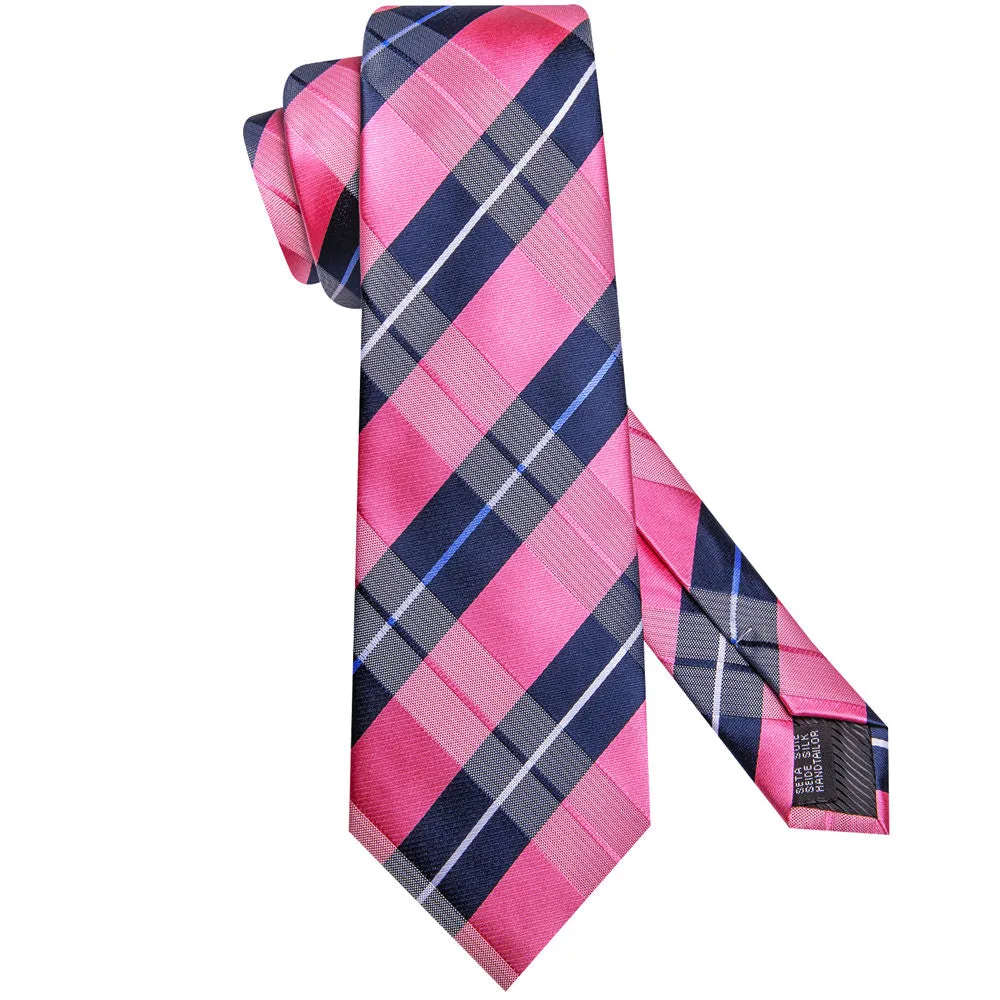 Ties2you Rose Pink Blue Plaid Tie Handkerchief Cufflinks Set sold by Ties2You product image thumbnail 4