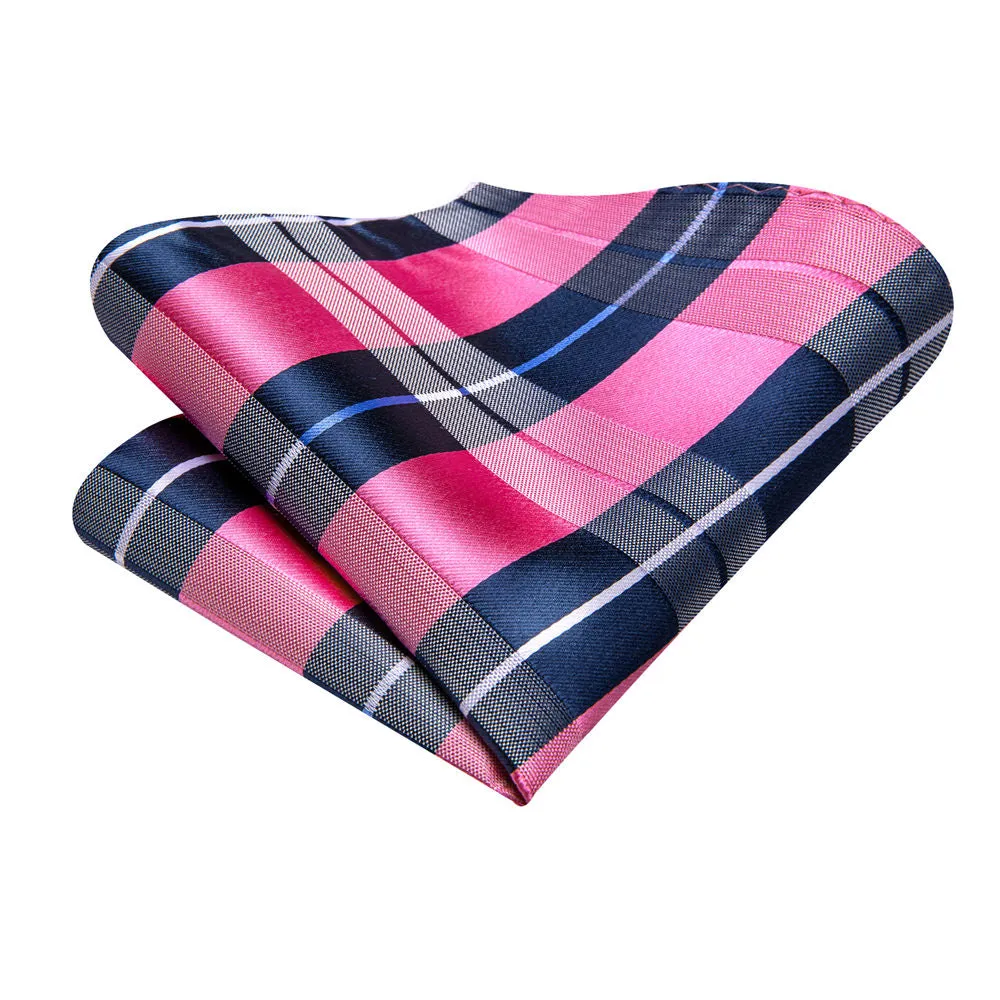 Ties2you Rose Pink Blue Plaid Tie Handkerchief Cufflinks Set sold by Ties2You product image thumbnail 3